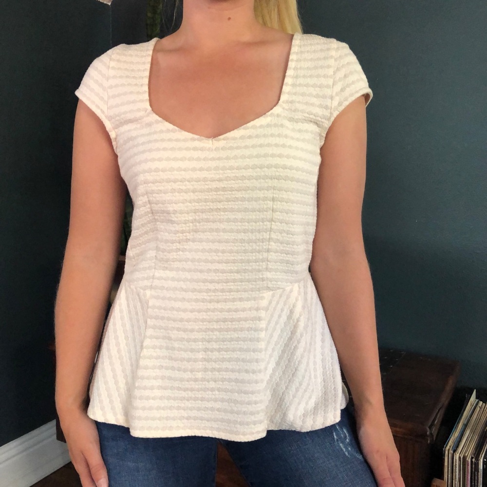Anthropologie Postmark Cream Peplum Top